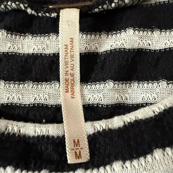 Free People Top Womens Size M Cropped Striped Ribbed 3/4 Sleeve Stretch Nautical - Picture 7 of 10